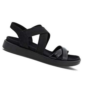 Women's Ecco Flowt Flat Strappys Sandals Black | USA 181FDN